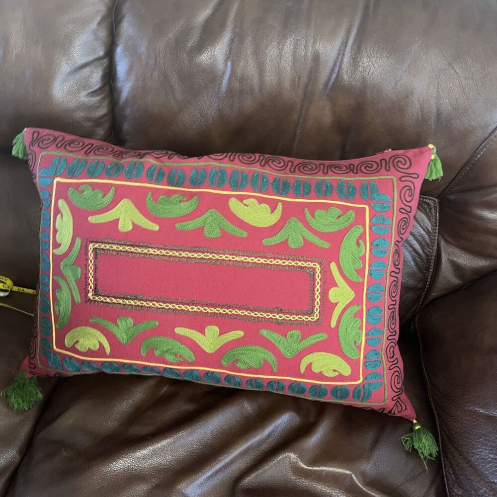 Crate And Barrel Jubilee Rectangular Decorative Pillow  16X24 Traditional Indian